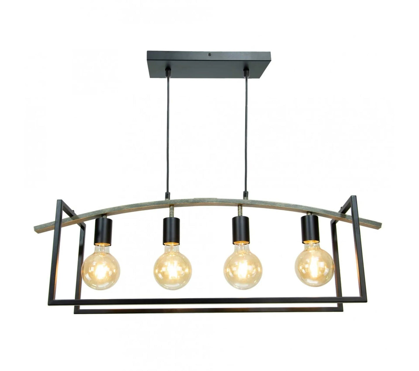 Lámpara Colgante De Metal Y Metal Imitación Madera 4 Luces - Witten