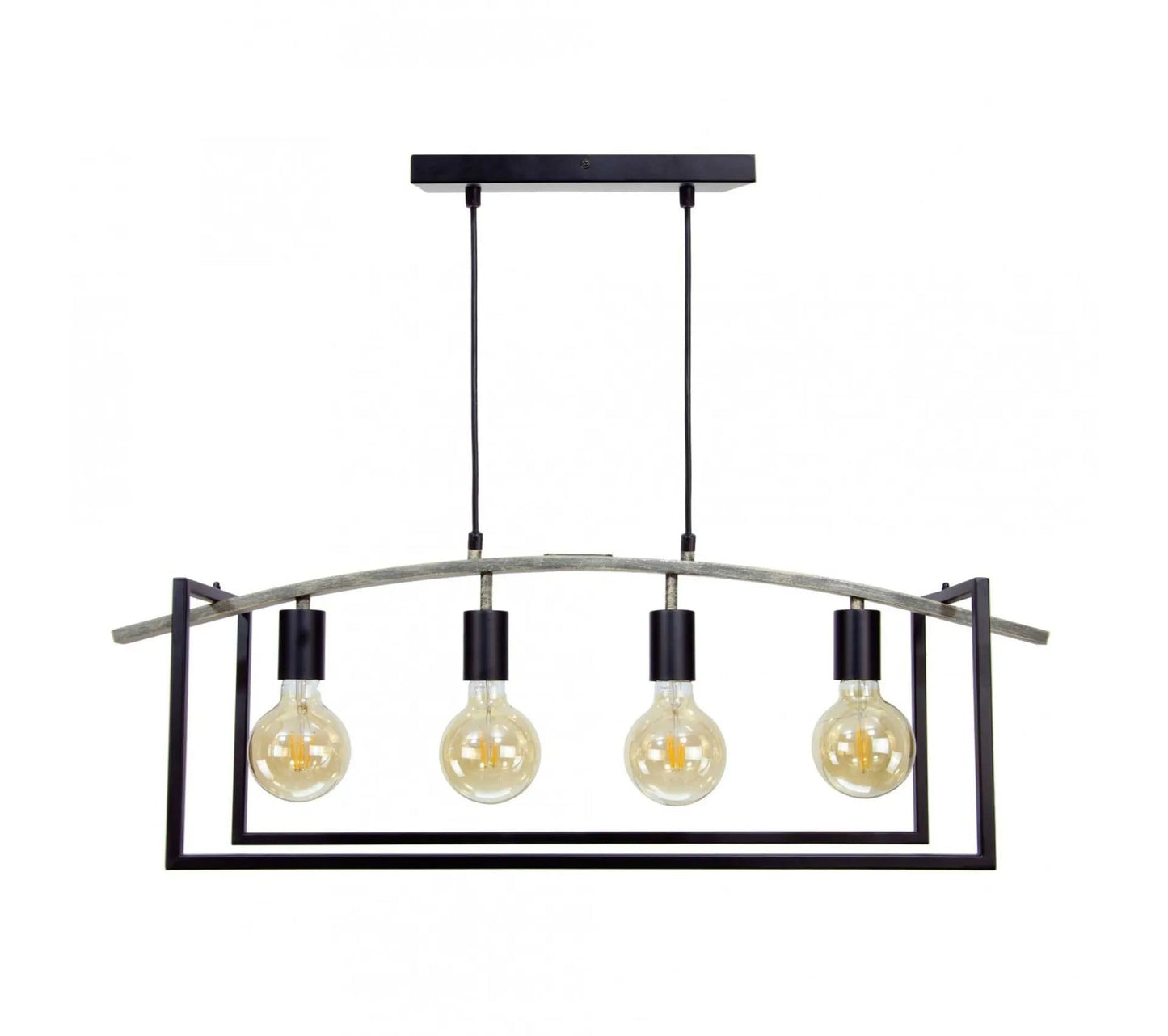 Lámpara Colgante De Metal Y Metal Imitación Madera 4 Luces - Witten