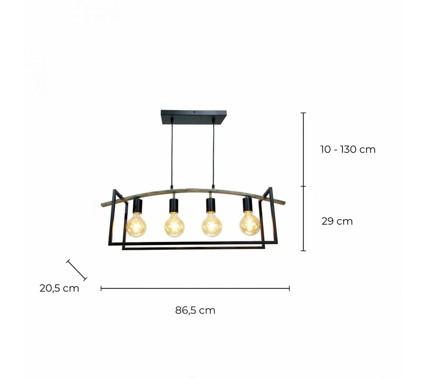 Lámpara Colgante De Metal Y Metal Imitación Madera 4 Luces - Witten