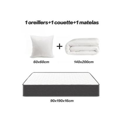 Matelas 90x190cm + couette 140x200cm + oreillers 60x60cm