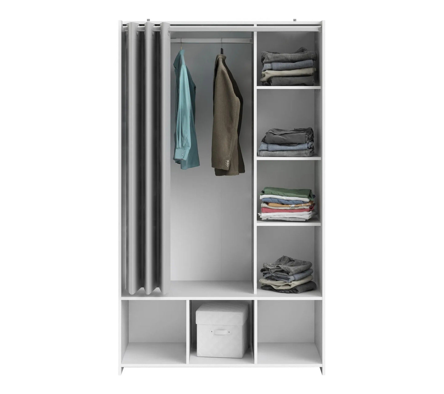 Kit vestidor con cortina gris L.105 cm OPTIMAL 2 blanco