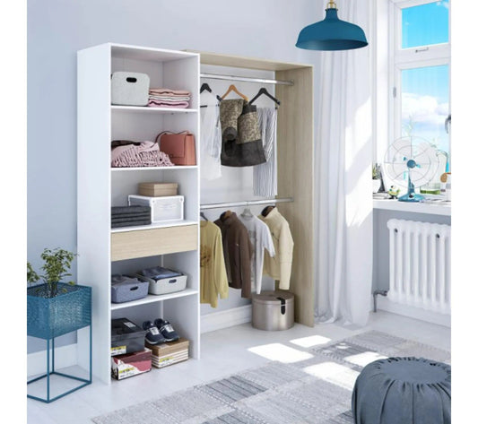 Configuración de vestidor reversible Blanco/roble - Daji - L 158 XL 40 XH 187 Cm