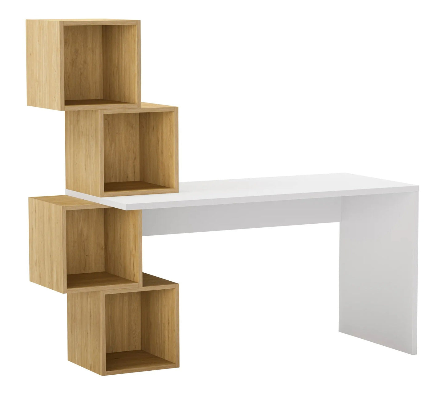 Bureau 4 étagères CUBIK imitation chêne blanc