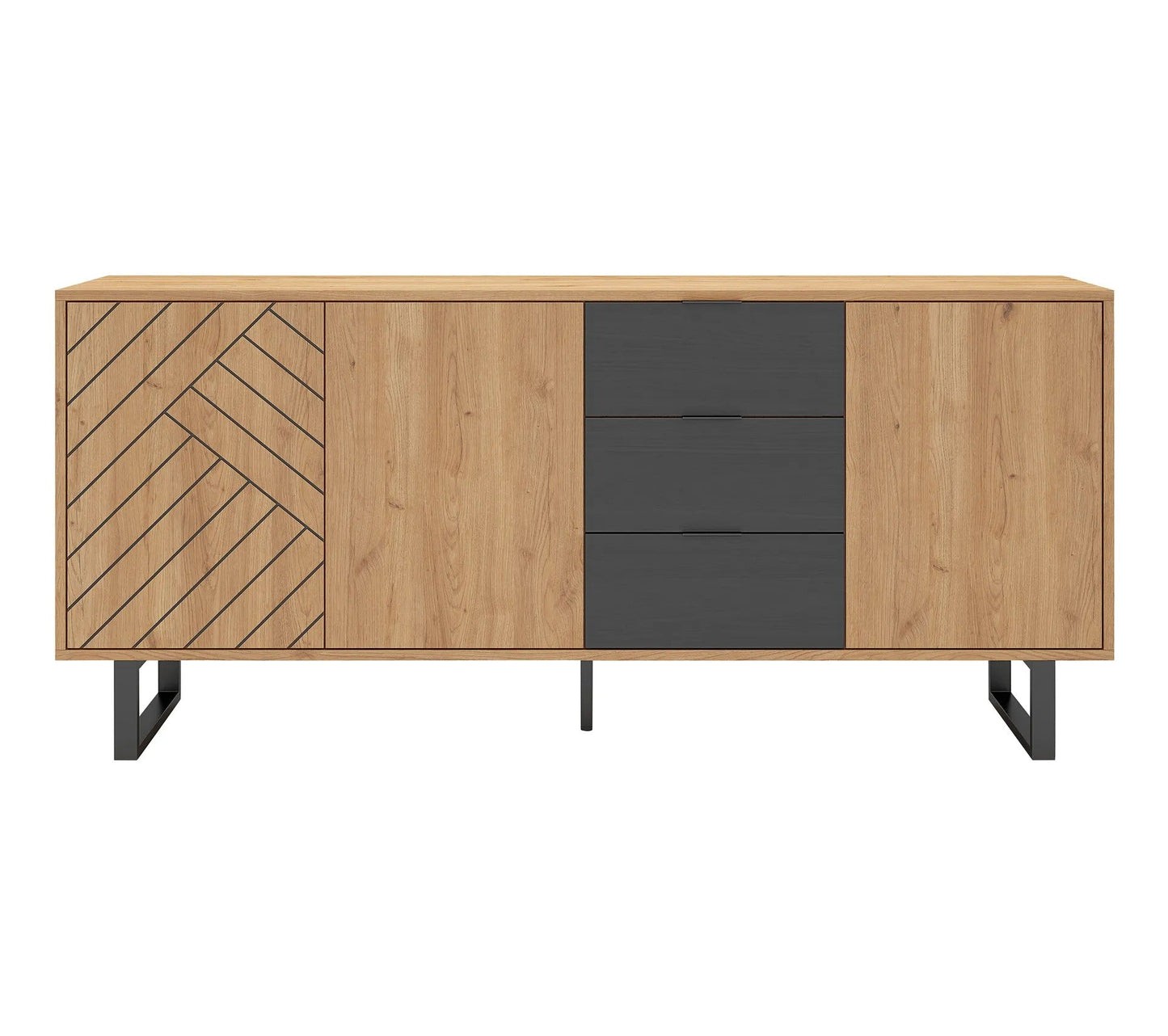 Sideboard 3 Türen 3 Schubladen 180 cm VANIA Eiche Nachbildung