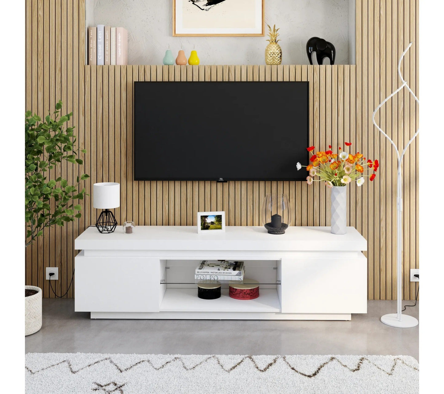 Meuble TV L.175cm AUCKLAND blanc laqué