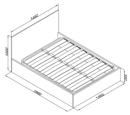 Cama contenedor MALACA 140x190cm + base elevable metálica imitación roble y ratán