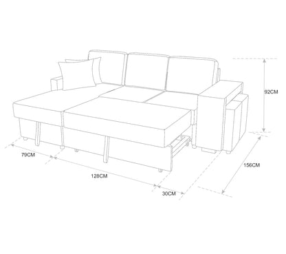 Canapé d'angle gauche convertible avec coffre EVERY tissu gris foncé et gris clair