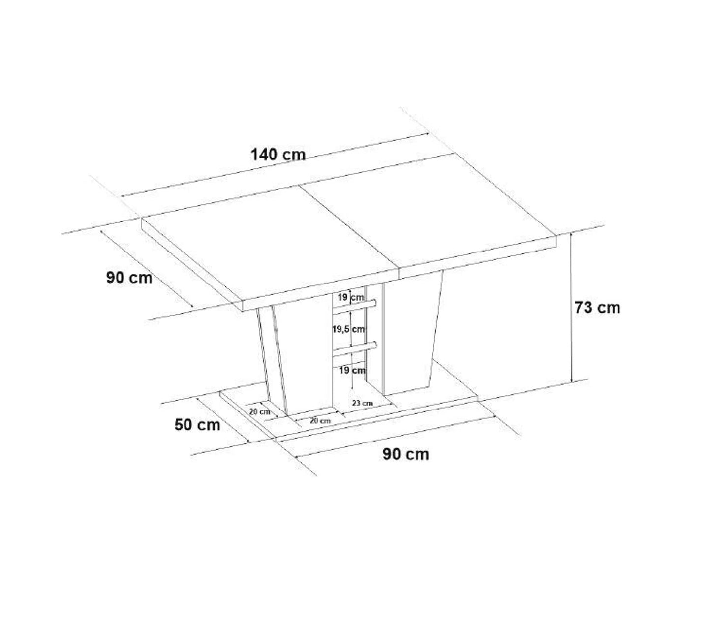 Ausziehbarer Tisch L.140 bis 180 cm LEXIE Eiche und Schwarzimitat