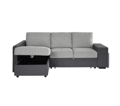 Canapé d'angle gauche convertible avec coffre EVERY tissu gris foncé et gris clair