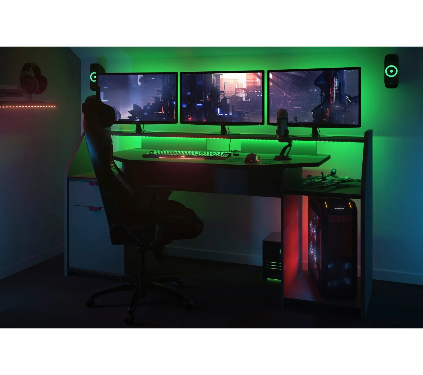 DARKUSS grau-schwarzer LED-Gaming-Schreibtisch