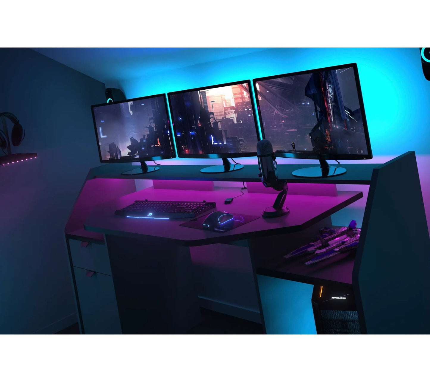 Bureau gamer LED DARKUSS gris noir