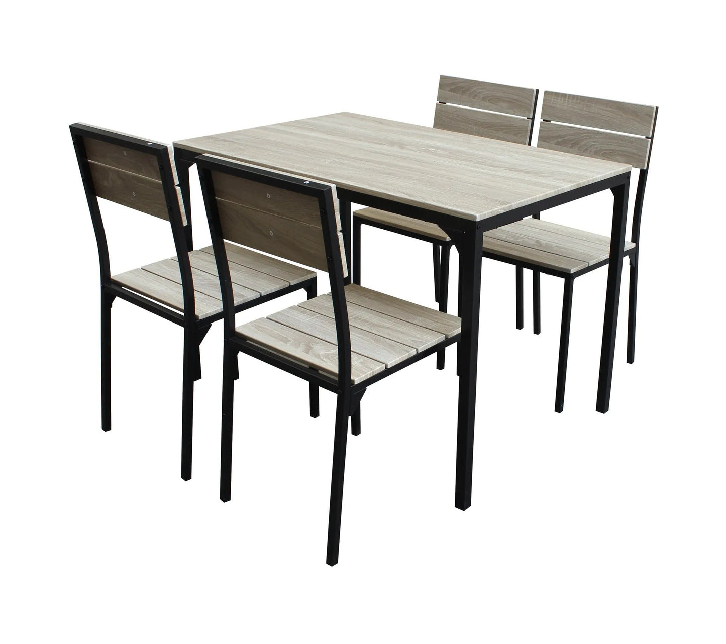 Conjunto de mesa + 4 sillas EDISON Negro y Simil roble