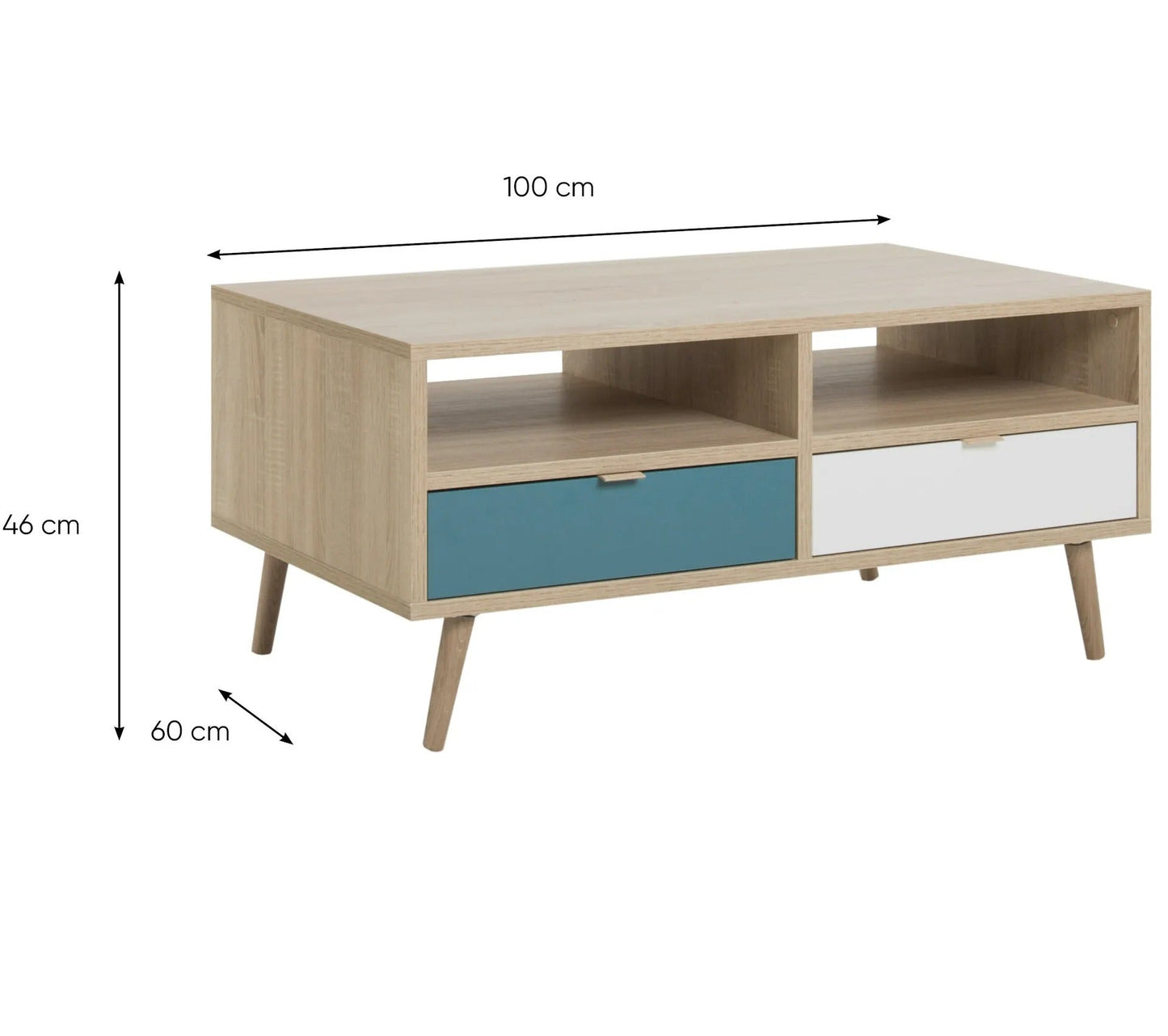 Table basse scandinave ARUBA Chêne, bleu et blanc