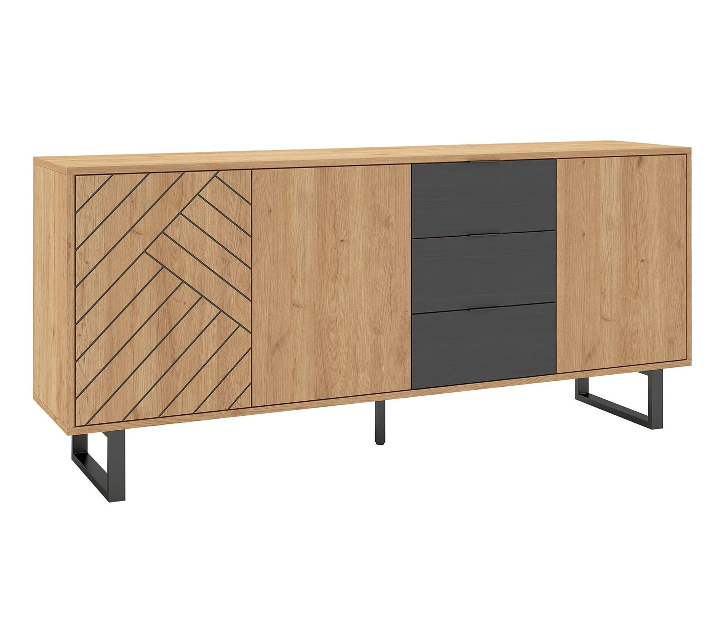 Sideboard 3 Türen 3 Schubladen 180 cm VANIA Eiche Nachbildung