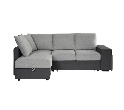 Canapé d'angle gauche convertible avec coffre EVERY tissu gris foncé et gris clair