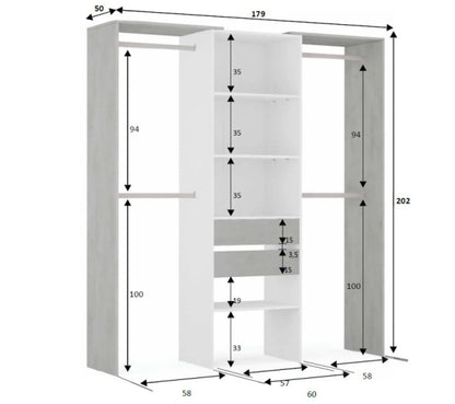 Aménagement Dressing Blanc/béton Clair - Kiyin - L 179 X L 50 X H 202 Cm