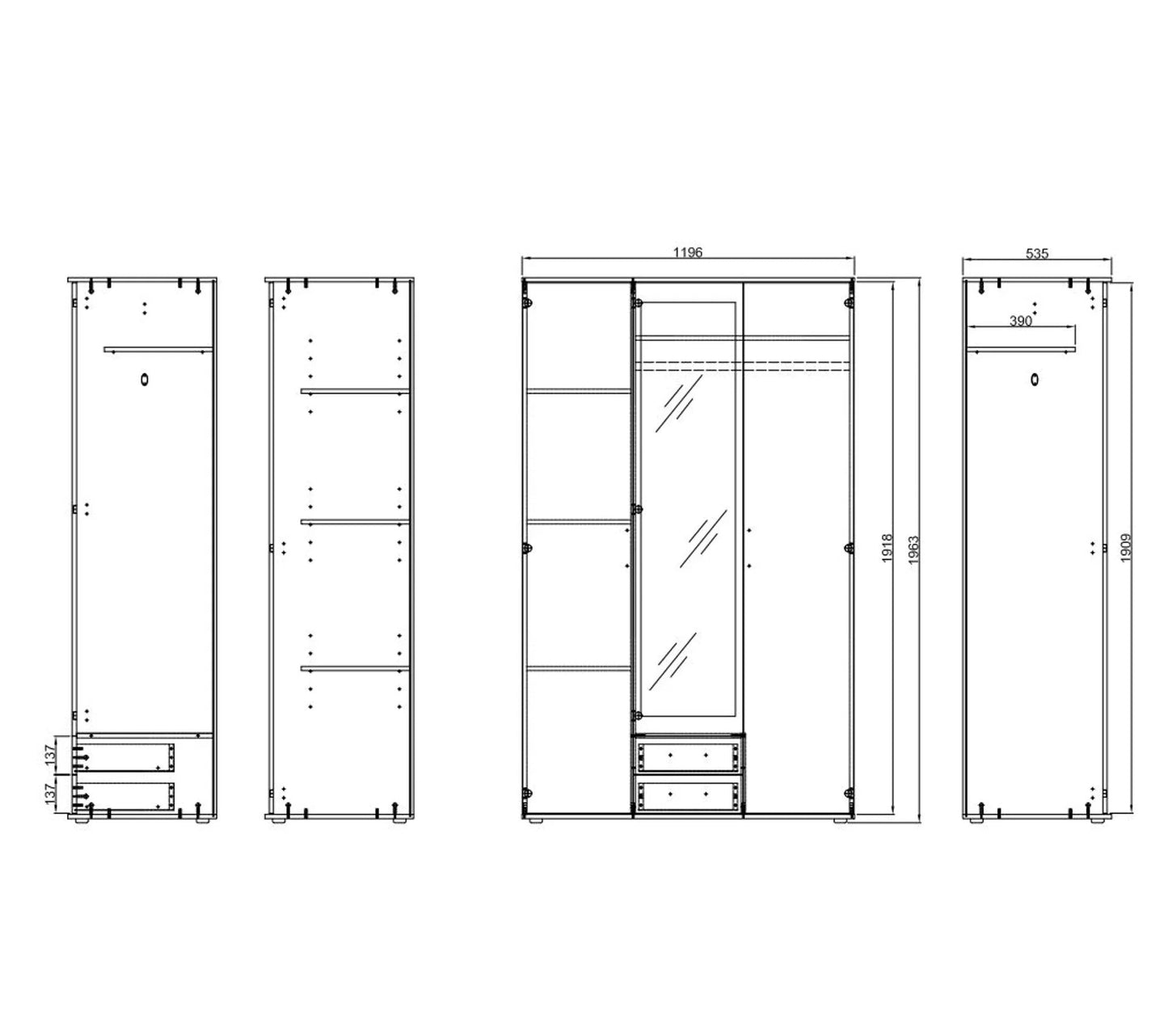 Armoire avec penderie et tiroirs ARTY Blanc et imitation chêne