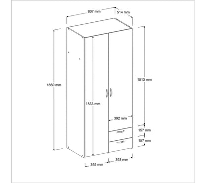 Armoire DAILY2 avec 2 portes 2 tiroirs imitation Chêne sonoma et blanc