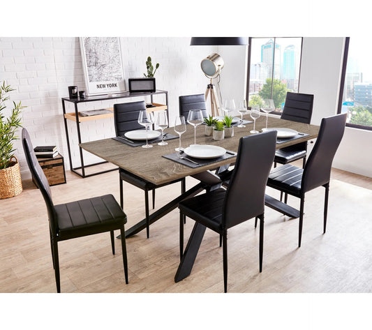 Mesa de comedor L.180 cm ARYA imitación roble gris y negro