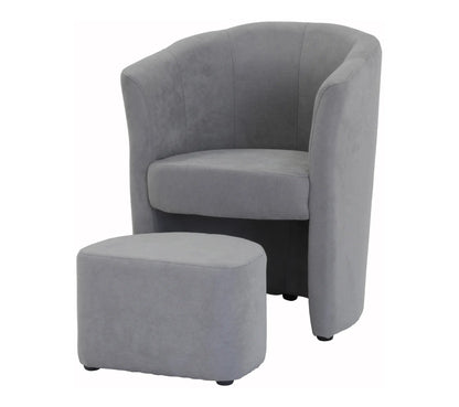 Fauteuil cabriolet et pouf CLAYTON tissu Soro gris clair