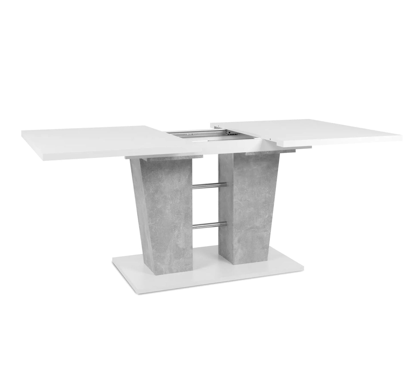 Table extensible L.140 à 180 cm LEXIE blanc et imitation béton