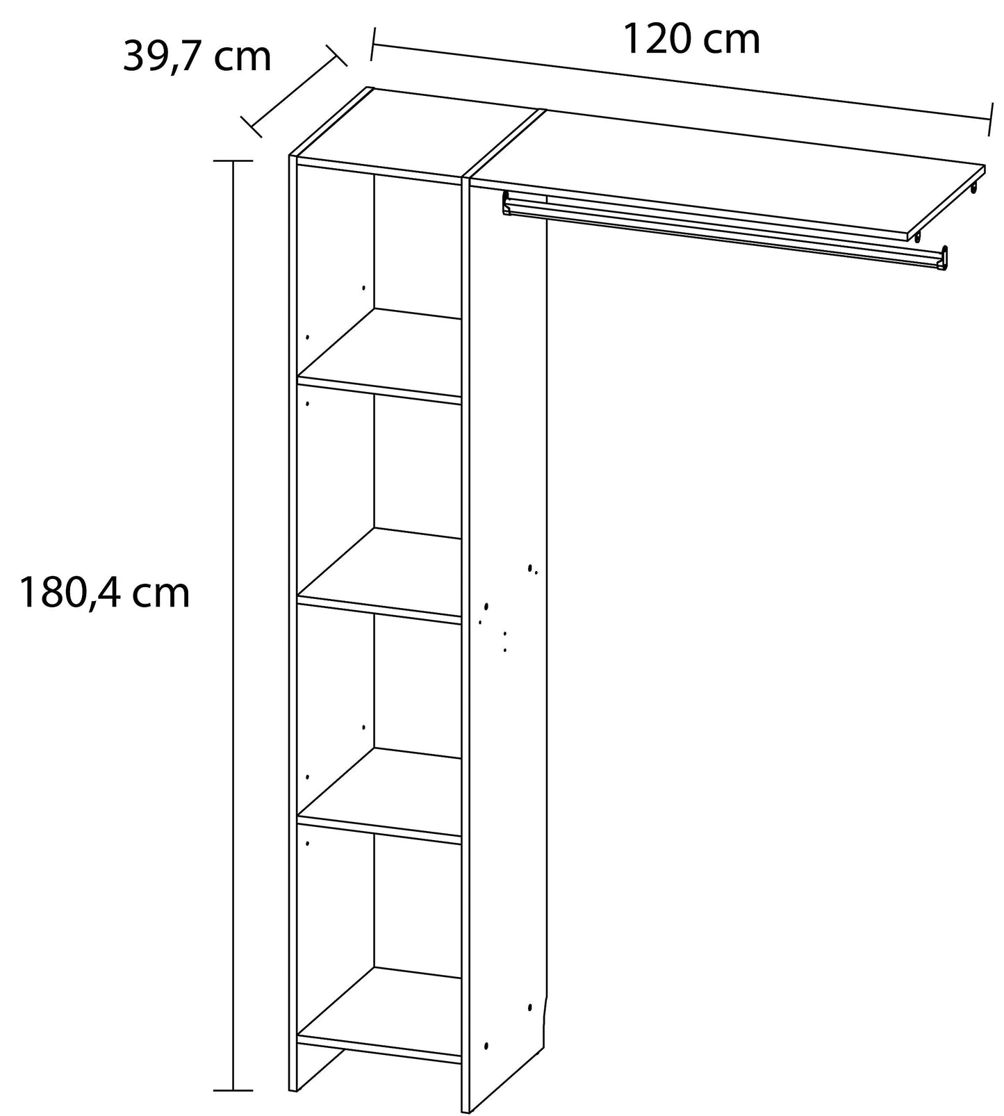 Kit tocador 1 columna regulable Poste decoración blanca A. 180 x L. 120 x P. 39,7 cm