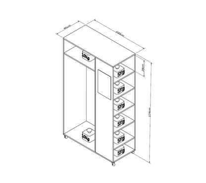 Meuble Dressing Penderie Blanc 8 Niches Miroir Roulettes L 100 H 174 P 45 Cm