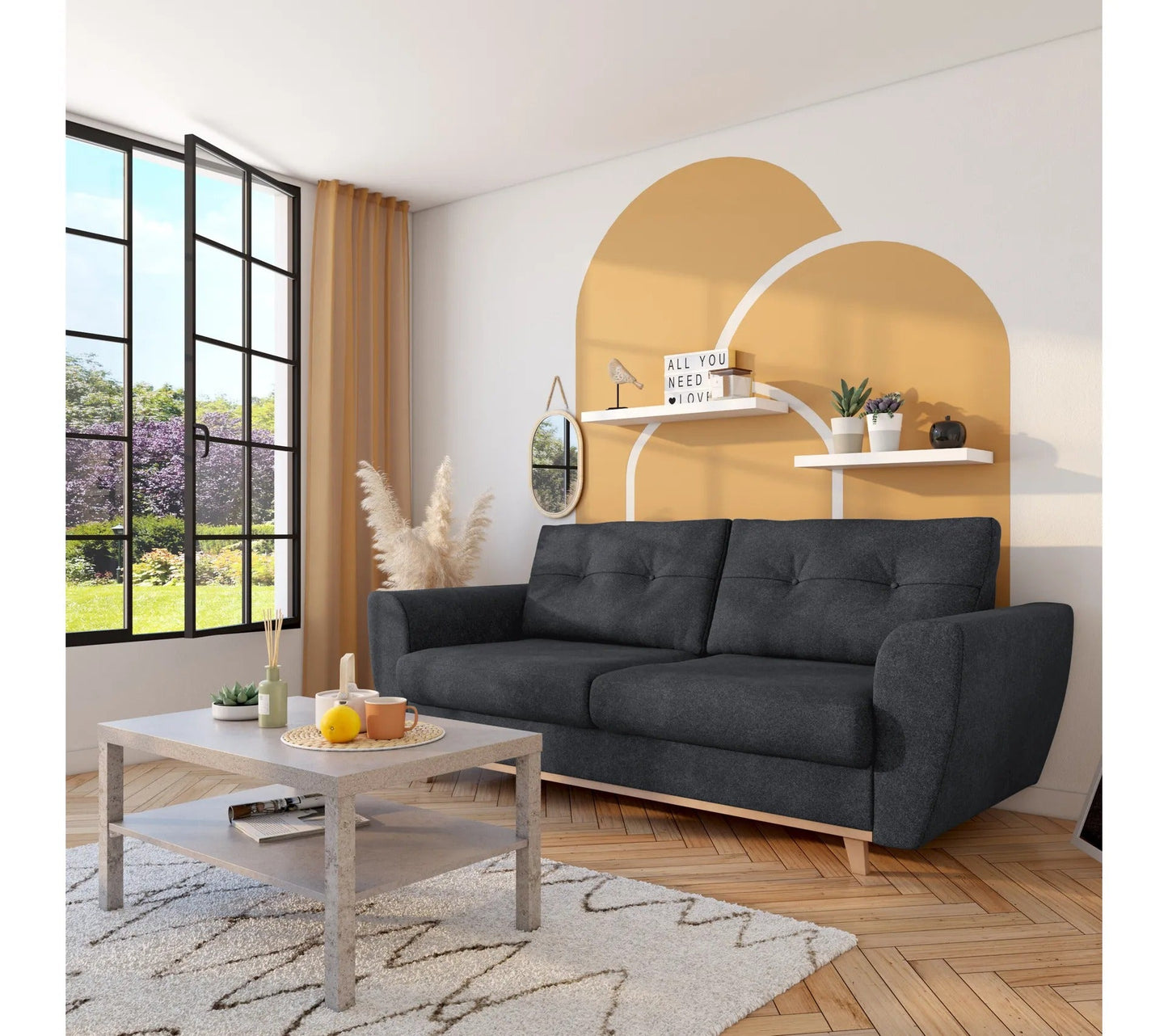 Express umwandelbares 3-Sitzer-Sofa 160x190cm MILANE anthrazitgrauer Stoff