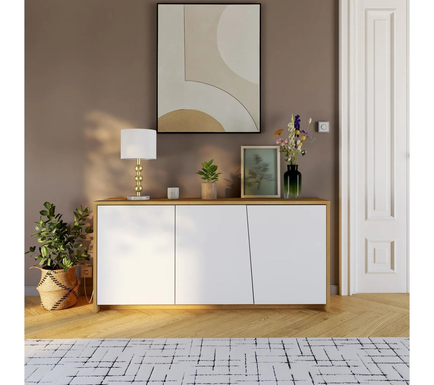 ESSENTIAL 3-türiges Sideboard, Eichenimitat und Weiß