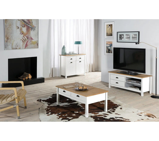 Mueble TV L.110 cm MAYA Madera maciza blanco