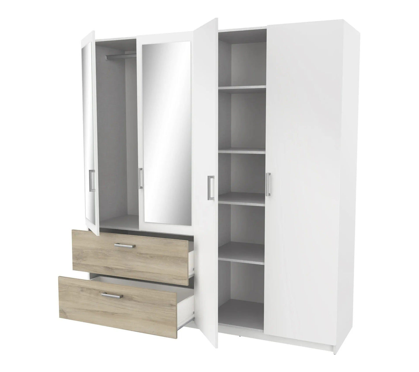 Kleiderschrank 4 Türen 2 Schubladen L.179 cm READY Nachbildung Kronberg-Eiche und Weiß