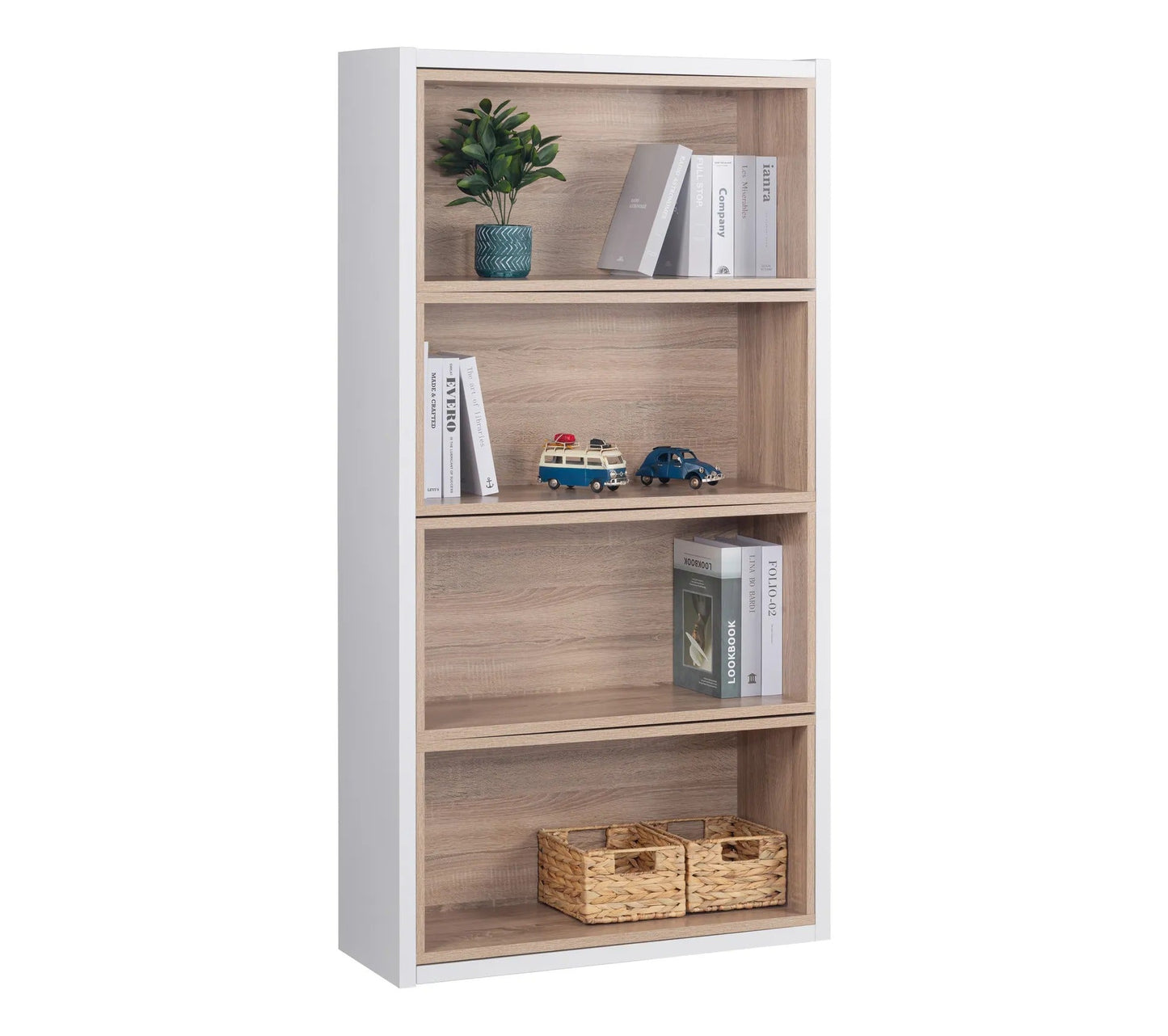 Librería modular INGENUE imitación blanco y roble