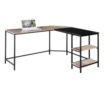 Bureau d'angle avec USB WORK imitation chêne et métal noir