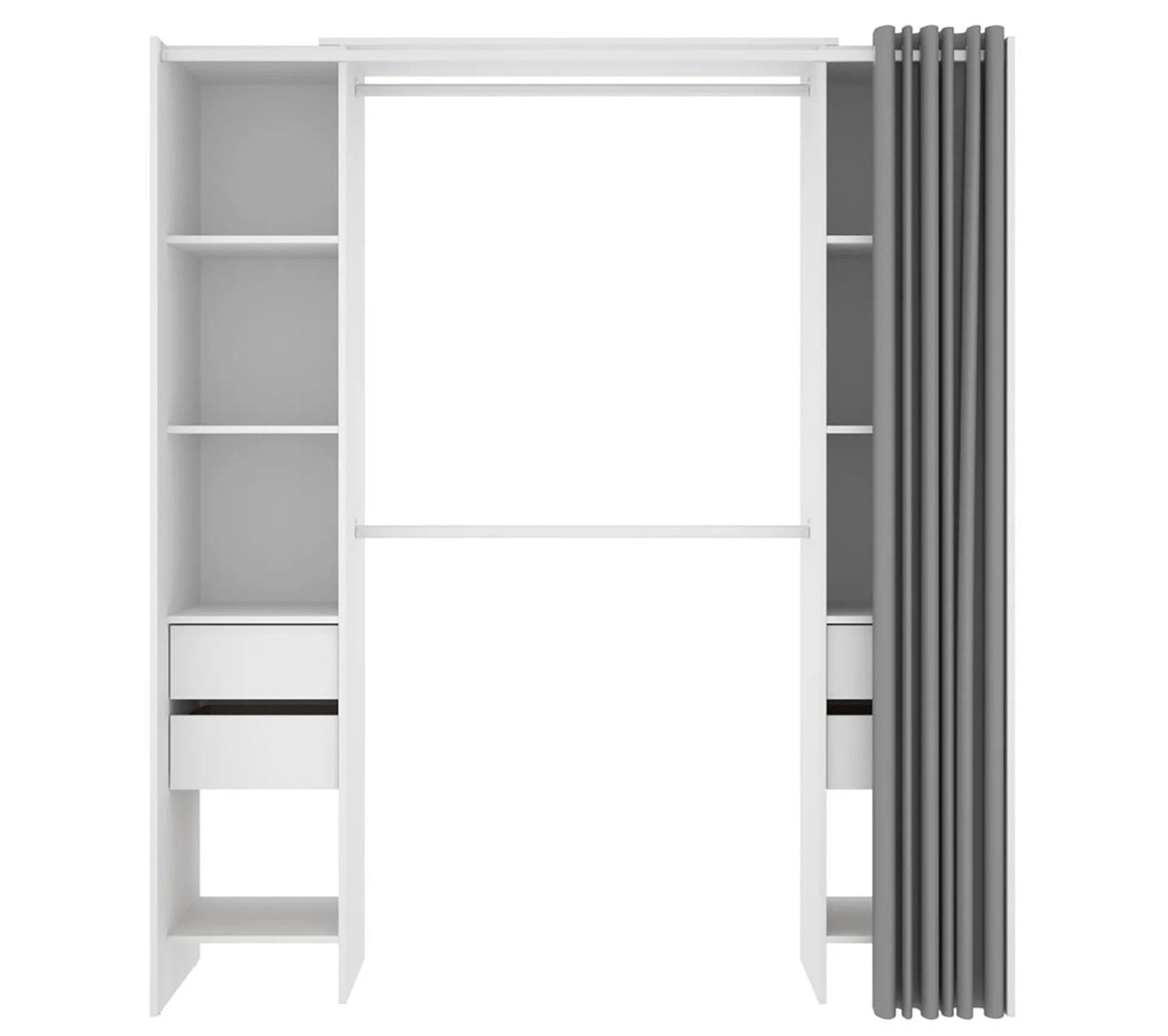 Armoire Dressing Extensible Avec Rideau + 4 Tiroirs Coloris Blanc - L. 100-180 X H. 203 X P. 50 Cm