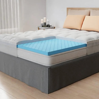 Surmatelas 140 x 190 Double Épaisseur 10 cm - 5cm Mémoire de Forme et Gel Rafraîchissant + Housse Lavable de 5cm en Microfibre