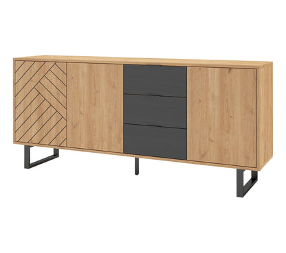 Sideboard 3 Türen 3 Schubladen 180 cm VANIA Eiche Nachbildung