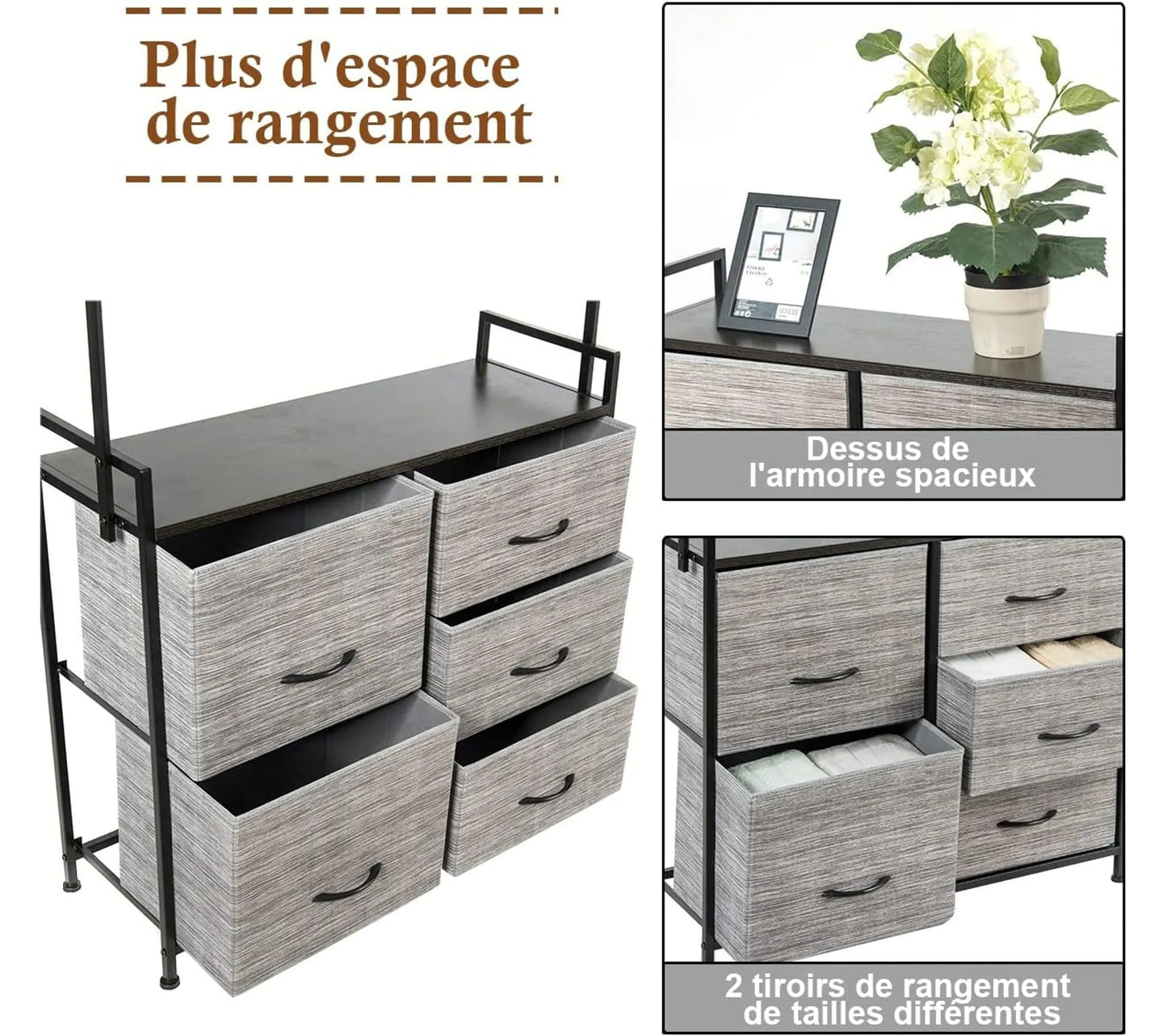 Meuble De Rangement Avec 5 Tiroirs Amovibles En Tissu Etagère Tiroir 83x29x77cm Charge 50 Kg