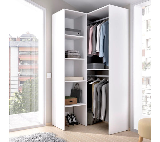 Armoire Dressing D'angle En Panneaux De Particules Mélaminés Coloris Blanc