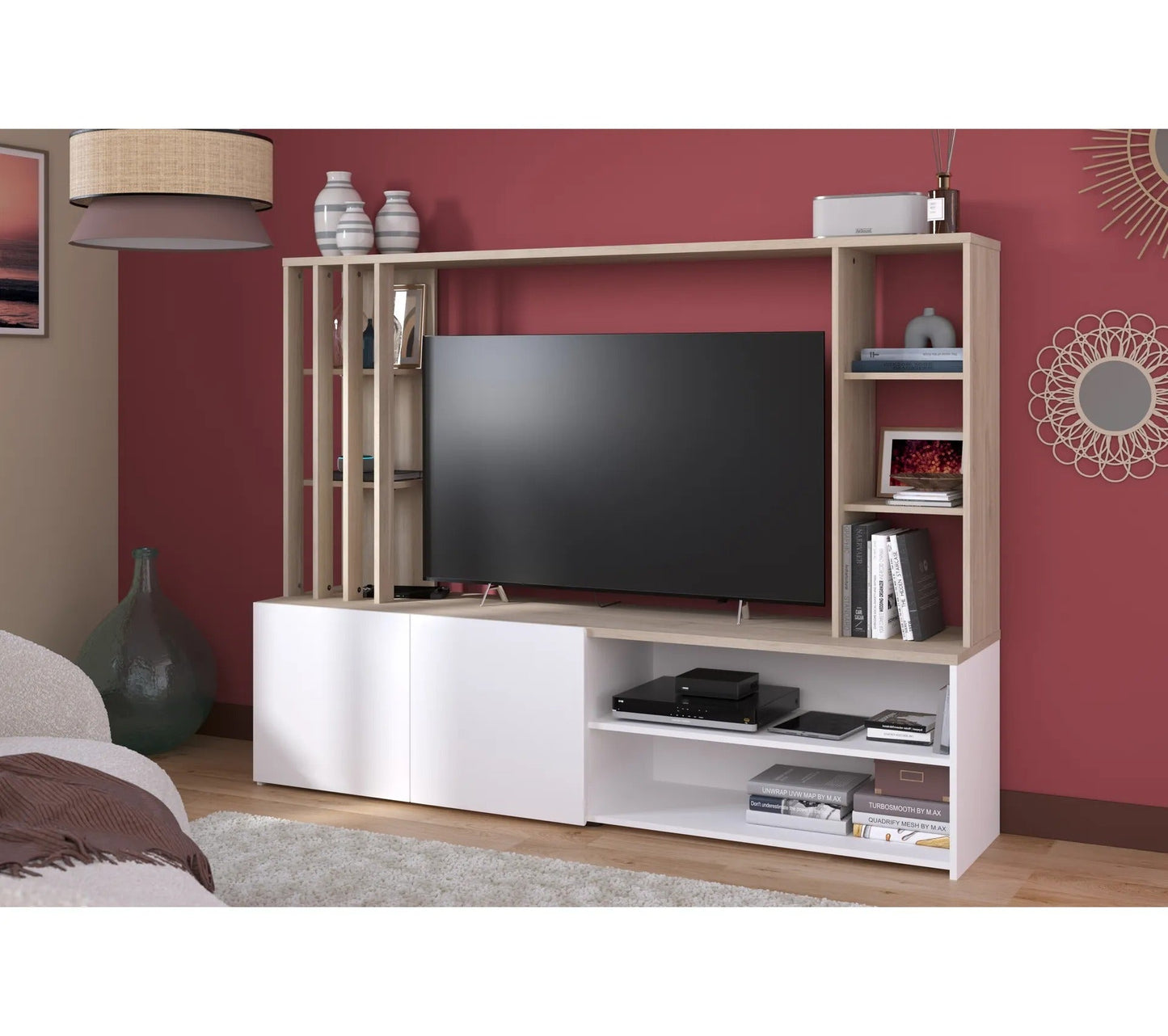 Mueble TV OMBRE imitación roble y blanco