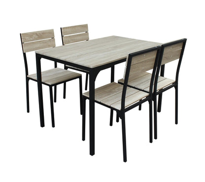 Conjunto de mesa + 4 sillas EDISON Negro y Simil roble