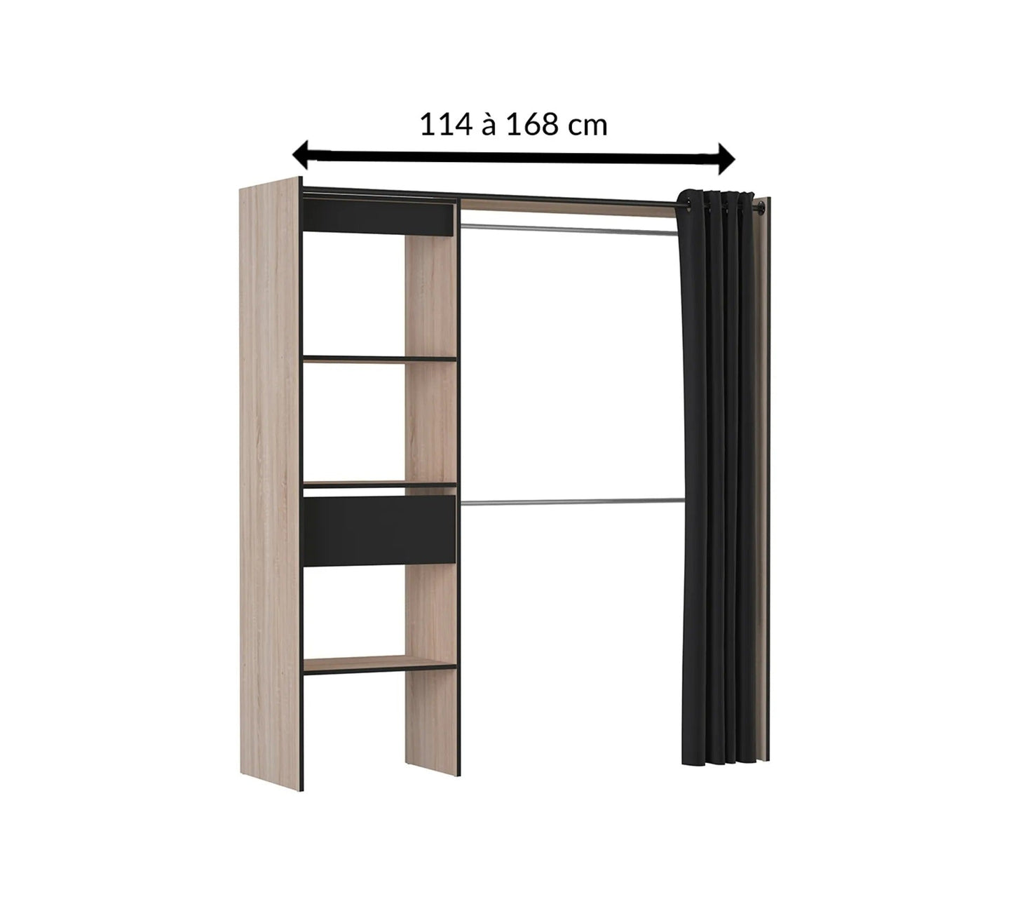 Armoire dressing extensible MOKA imitation Chêne brossé et noir