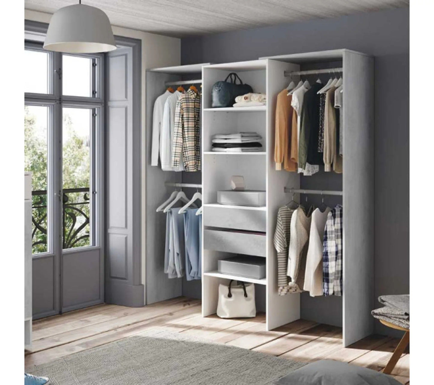 Arreglo vestidor Blanco/Cemento claro - Kiyin - L 179 XL 50 XH 202 Cm