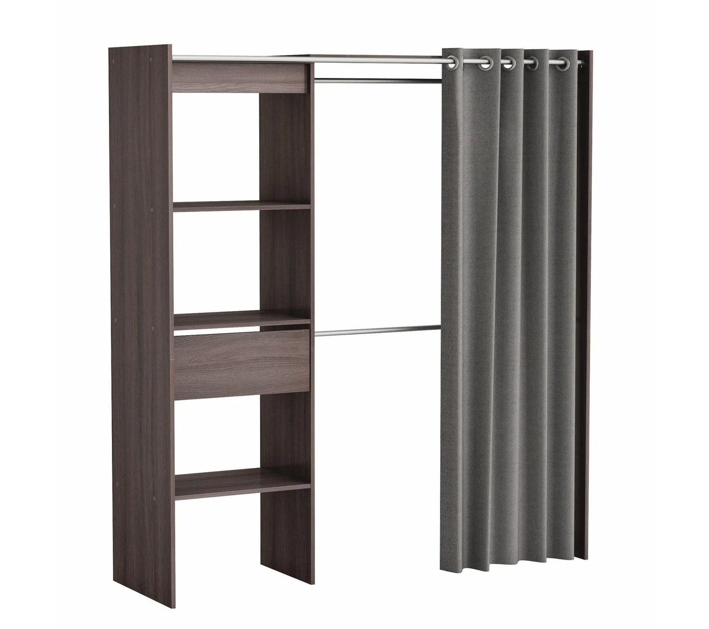 Armoire dressing extensible avec rideau MOKA imitation chêne foncé wengé