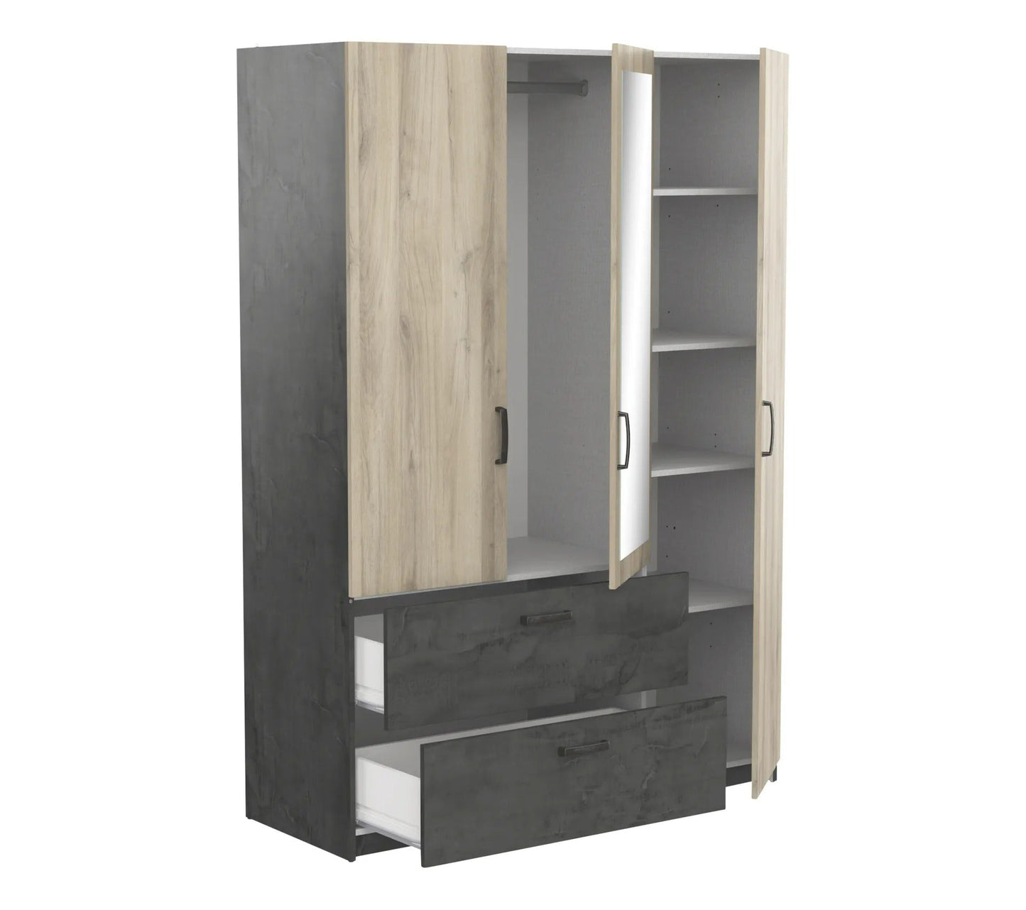 Kleiderschrank 3 Türen 2 Schubladen L.134 cm READY Nachbildung Kronberg-Eiche und Schiefer