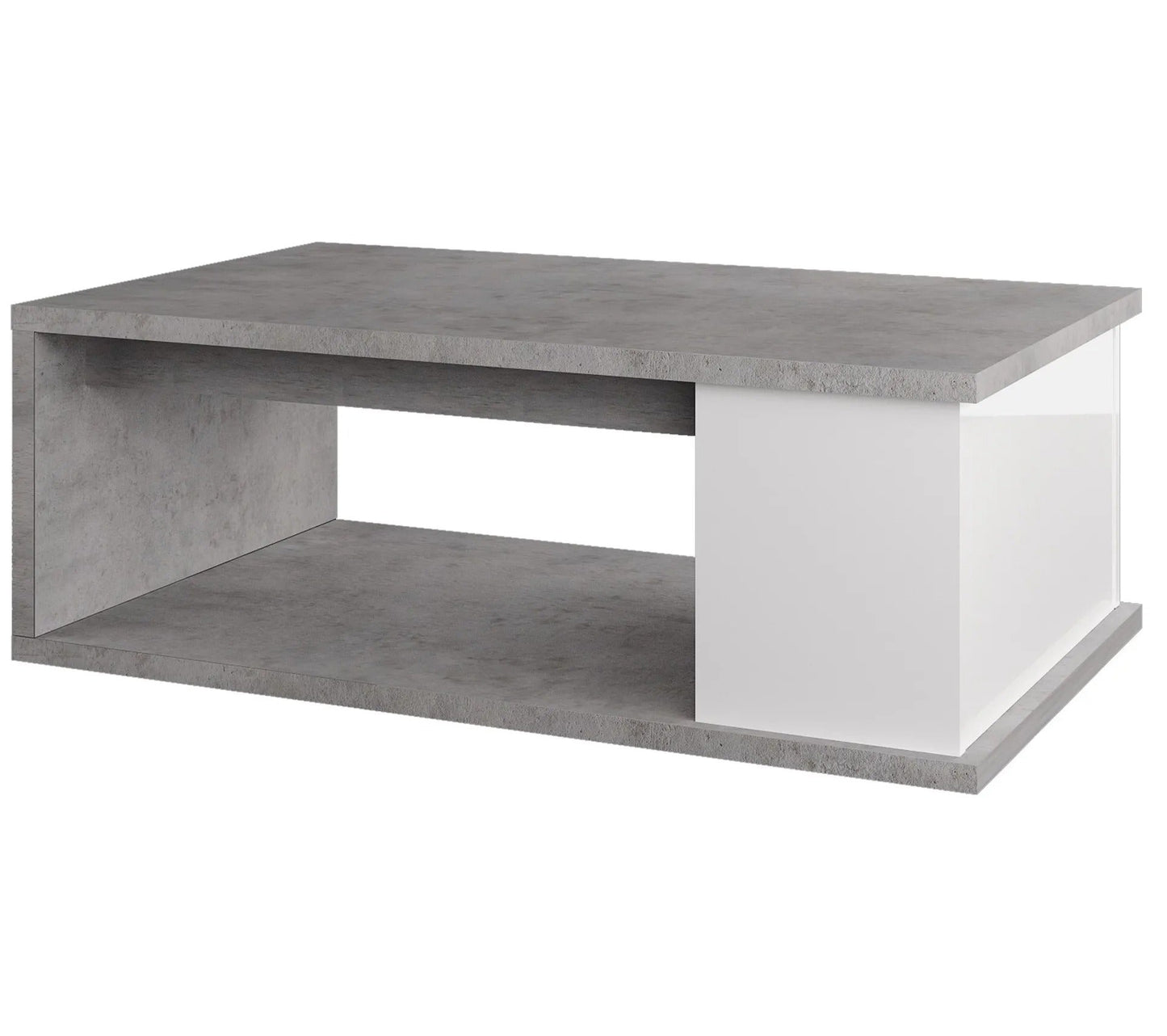 Table basse plateau relevable avec coffre DESPACITO Imitation béton et blanc