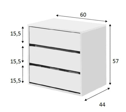 Caisson 3 Tiroirs Pour Intérieur D'armoire - Tsira - L 60 X L 44 X H 57 Cm