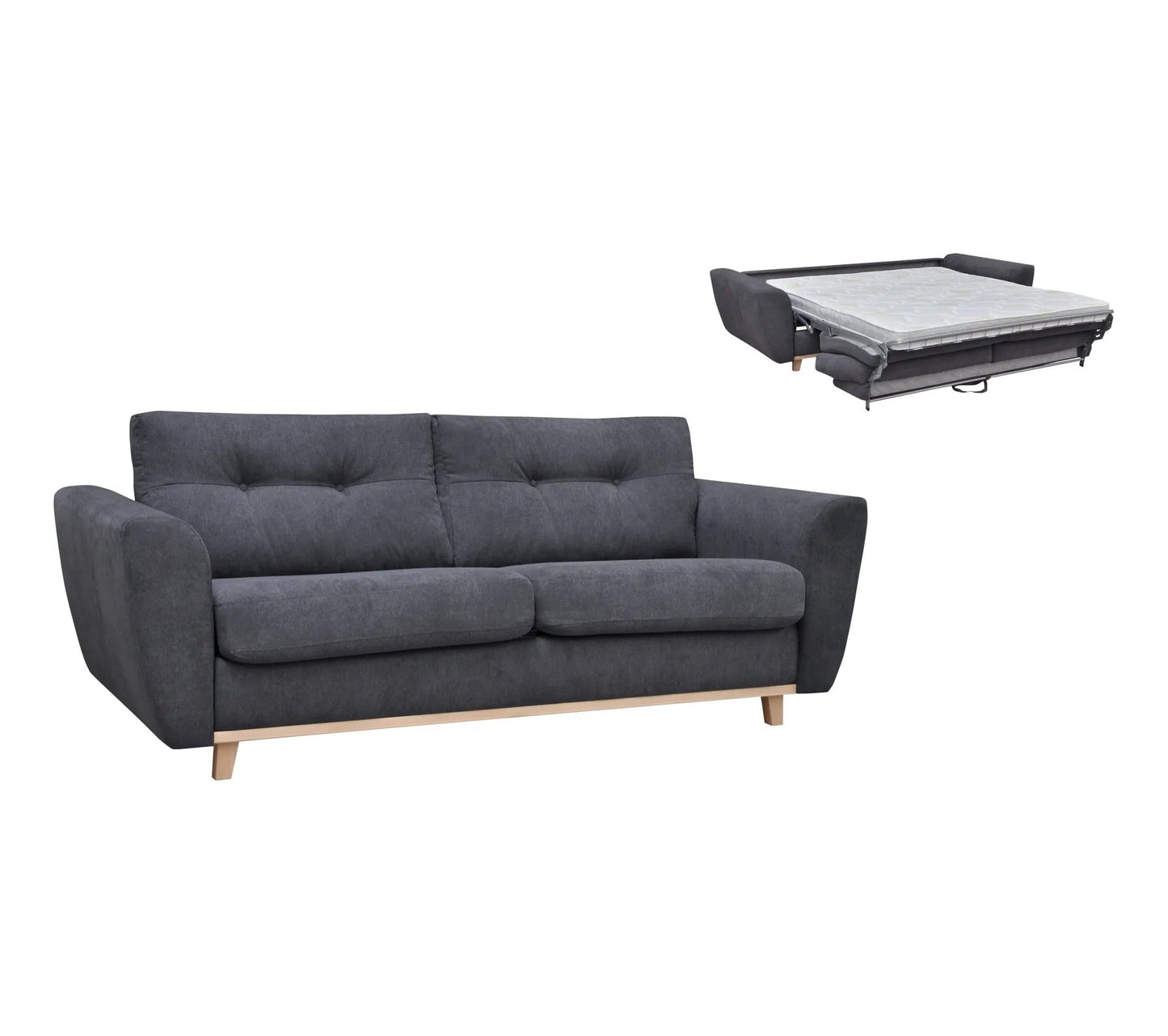 Canapé 3 places convertible express 160x190cm MILANE tissu gris anthracite