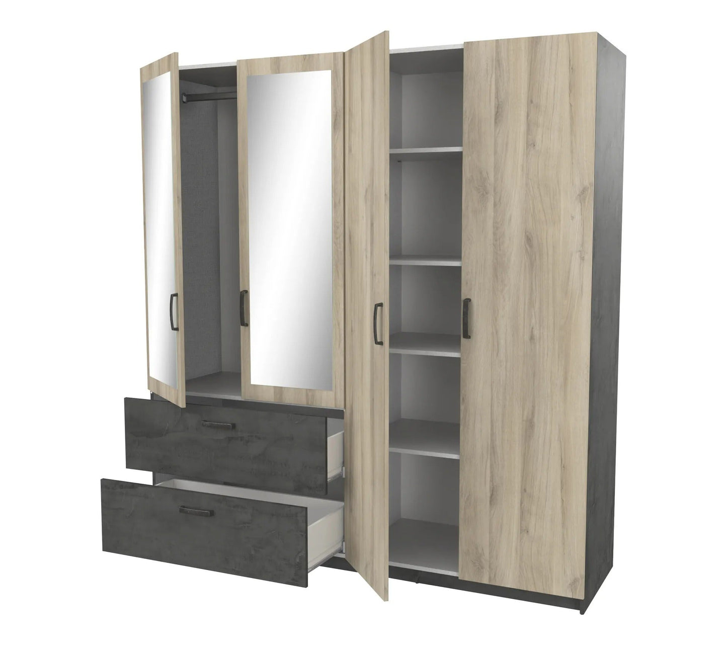 Kleiderschrank 4 Türen 2 Schubladen L.179 cm READY Nachbildung Kronberg-Eiche und Schiefer