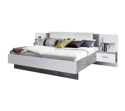 Cama 140x190 cm GINGER 2 mesitas de noche colgantes Gris claro y blanco mate