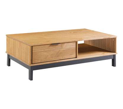 Mesa de centro estilo taller BRONX Madera maciza y negra